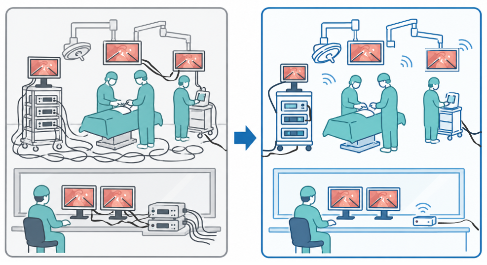 Concept image: from wired connections to wireless operation in medical environments